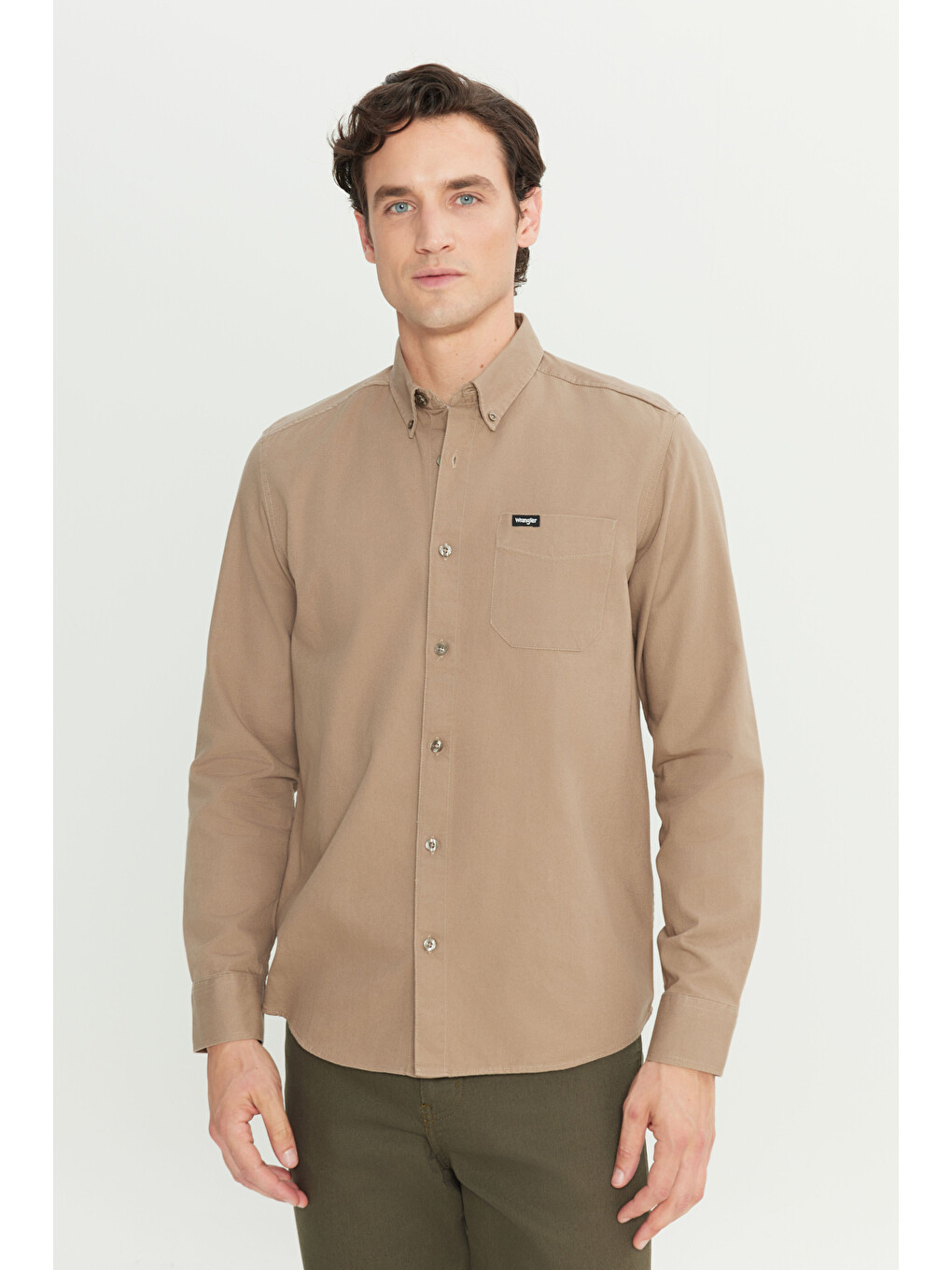 Bej Regular Fit Normal Kesim %100 Pamuk Cep Detaylı Vizon Gömlek-4