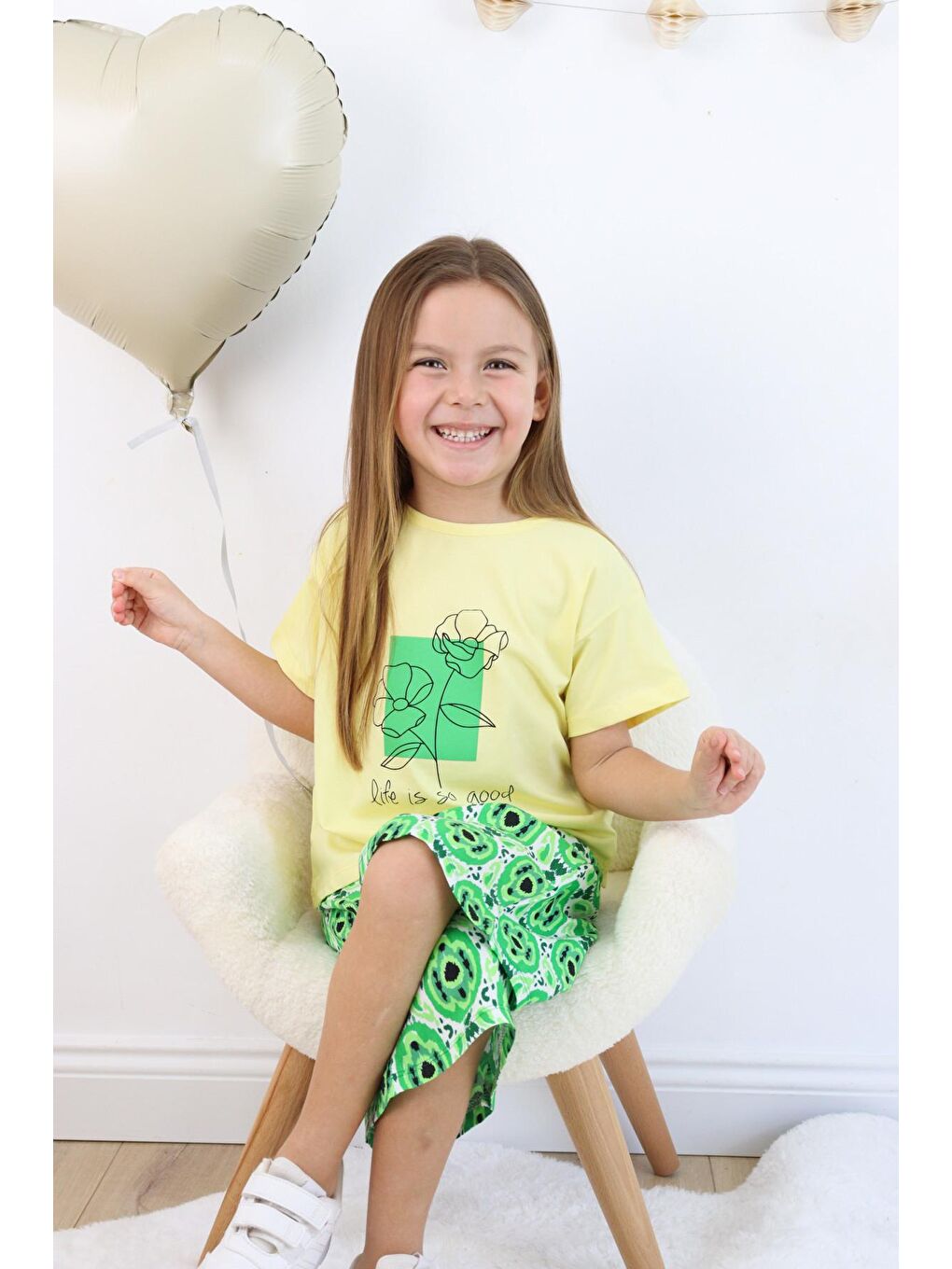 Yeşil Kız Çocuk Şalvar Model Alt-Üst Takım-3