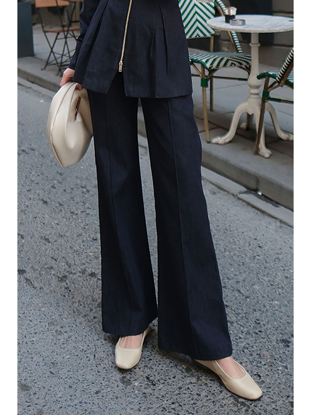 Kadın Lastikli Geniş Paça Jean Pantolon Koyu Mavi-1