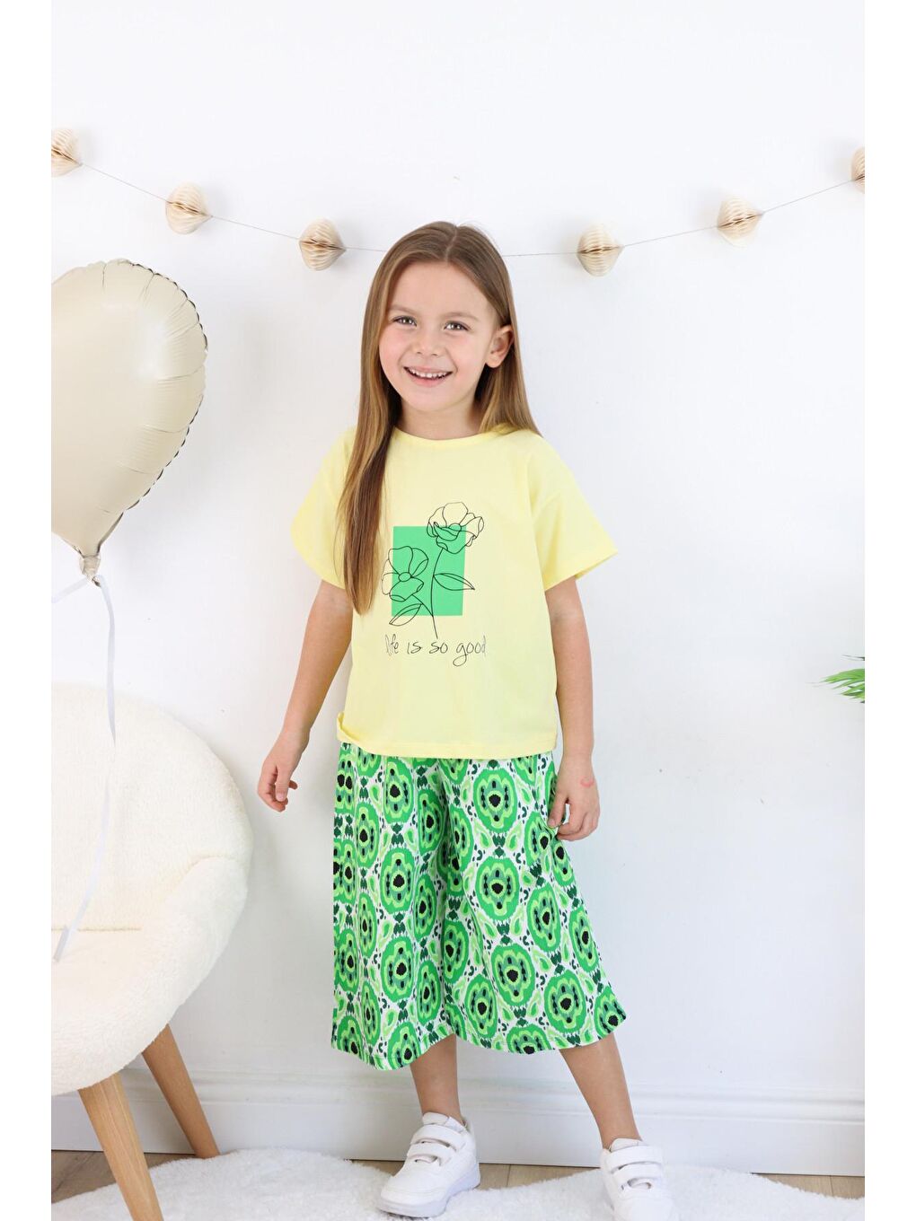 Yeşil Kız Çocuk Şalvar Model Alt-Üst Takım-5