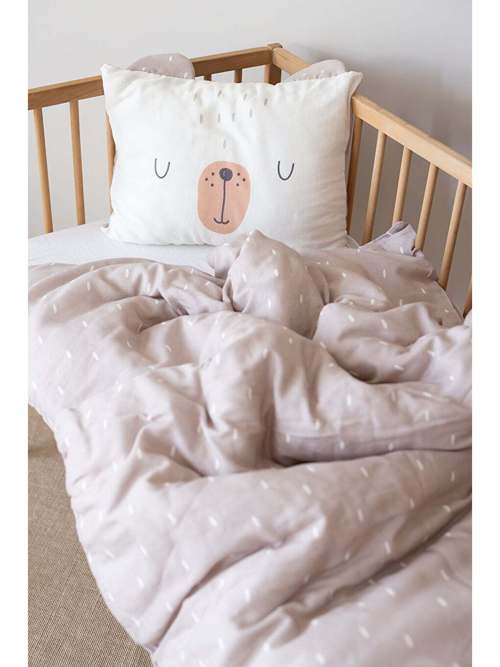 Tiny Bear Organik Pamuk Müslin Çocuk Nevresim Takımı Bej