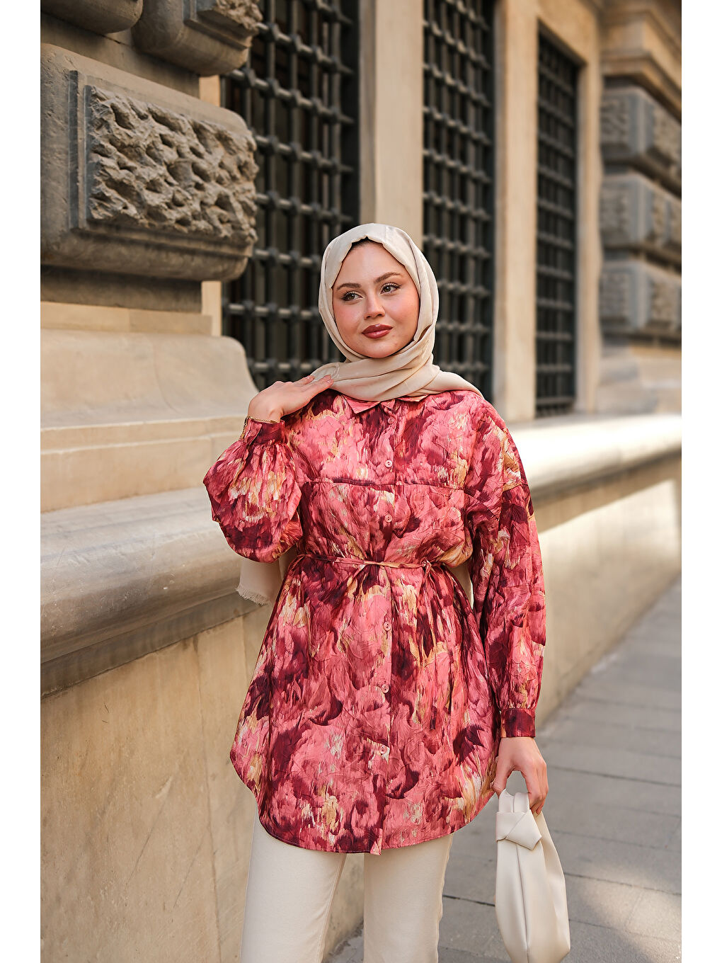 Kahverengi Kadın Nara Taşlanmış Oversize Gömlek Kiremit