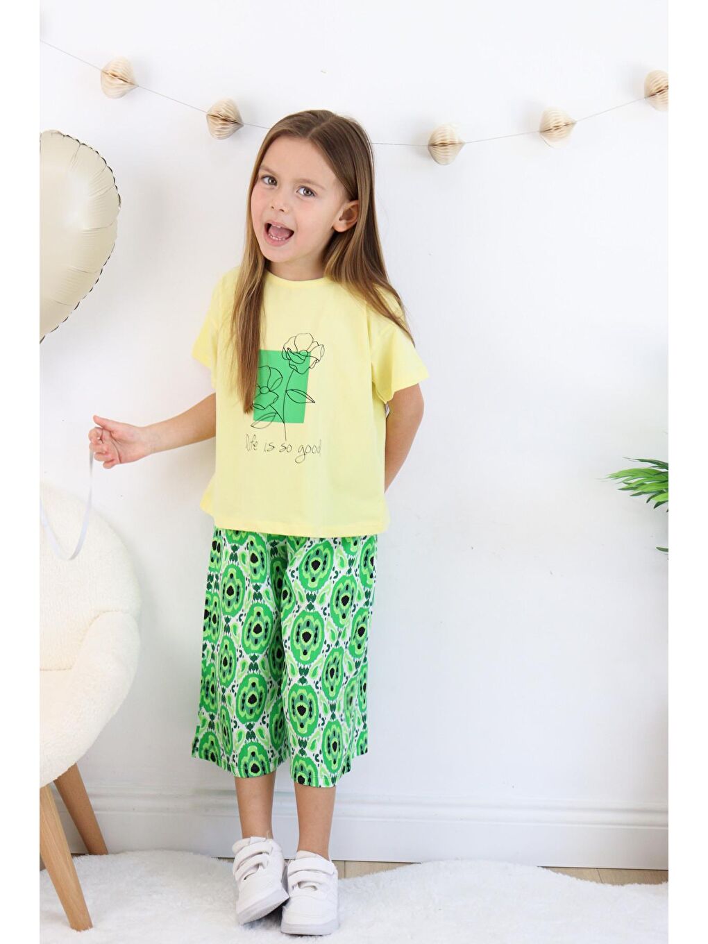 Yeşil Kız Çocuk Şalvar Model Alt-Üst Takım-6