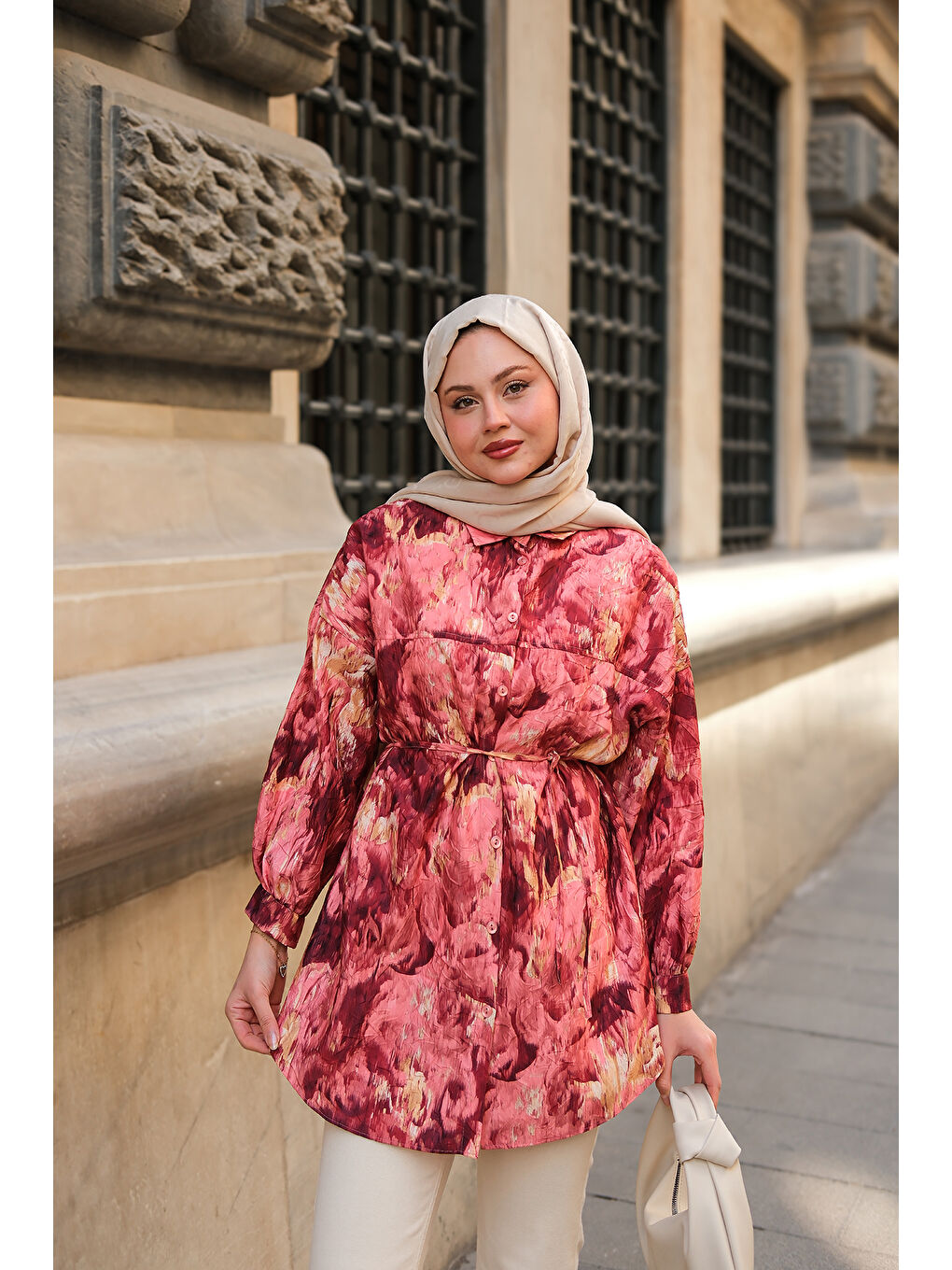 Kahverengi Kadın Nara Taşlanmış Oversize Gömlek Kiremit-1