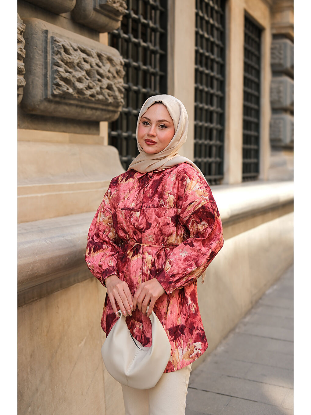 Kahverengi Kadın Nara Taşlanmış Oversize Gömlek Kiremit-4