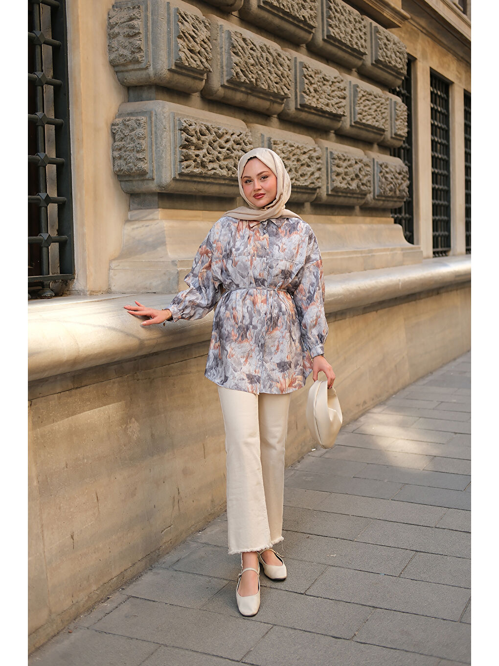 Locco Moda Kadın Nara Taşlanmış Oversize Gömlek Gri