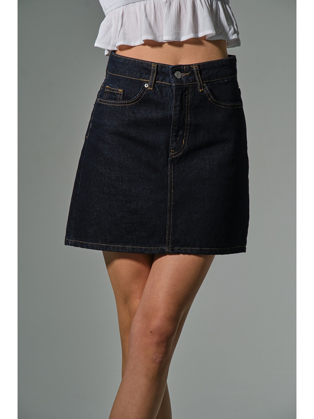 Lacivert %100 Pamuk 5 cep denim Jean Kadın Jean mini etek @Latina-4