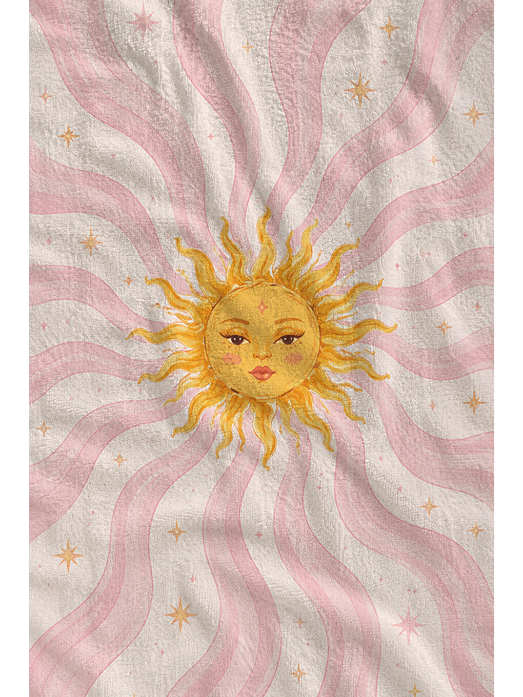 Bohem Pembe Güneş Dalgalı Çizgi Desenli 70x150 Plaj Havlusu - Dijital Baskılı Banyo Havlusu-2