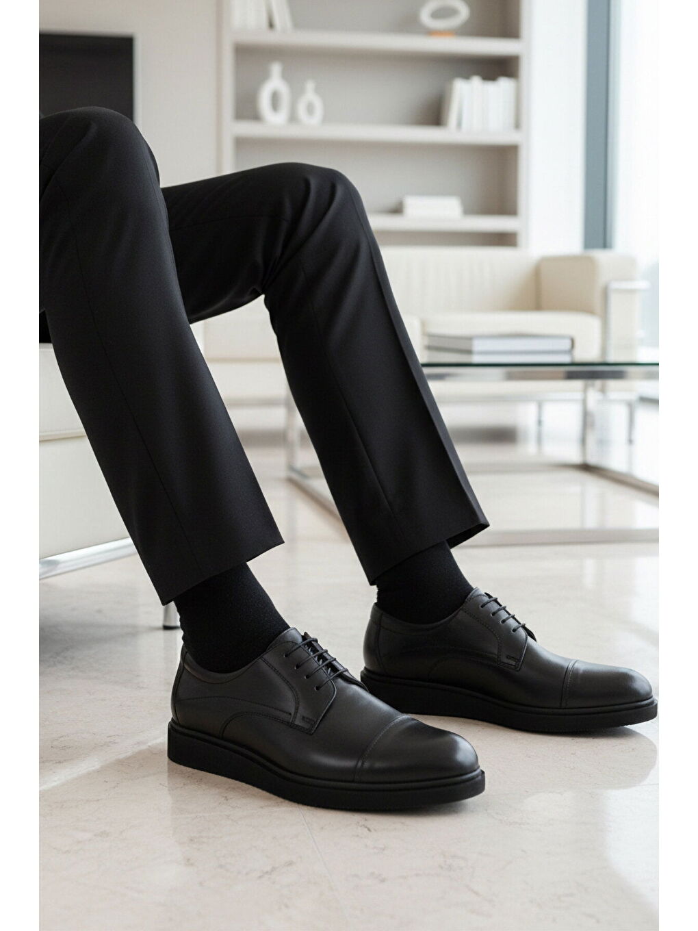 Siyah Hakiki Deri Erkek Casual Ayakkabı 917 M-2