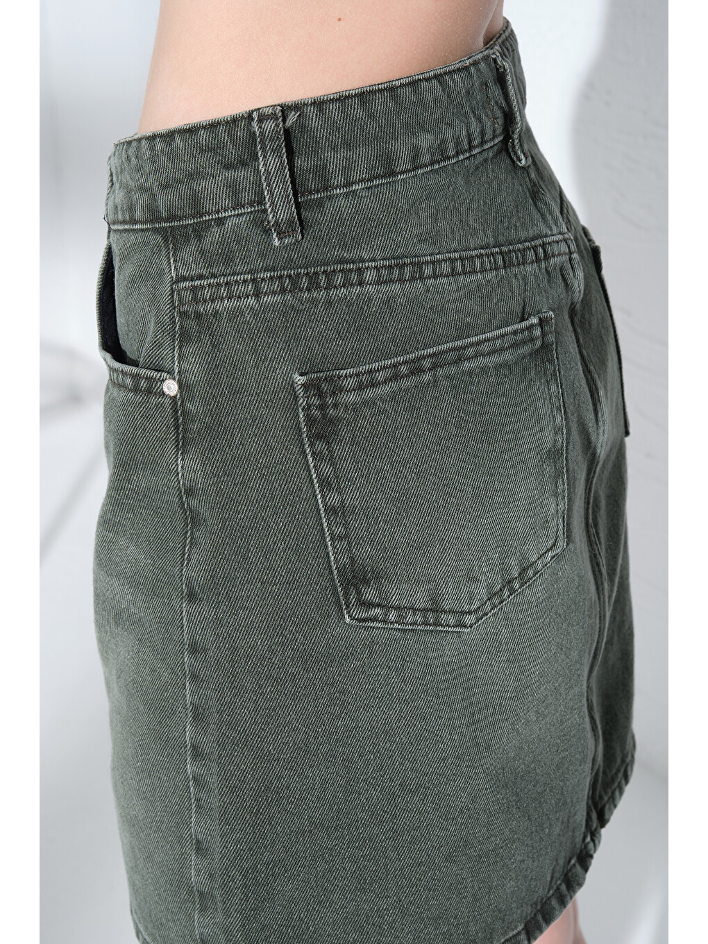 Haki %100 Pamuk 5 cep denim Jean Kadın Jean mini etek @Latina-2