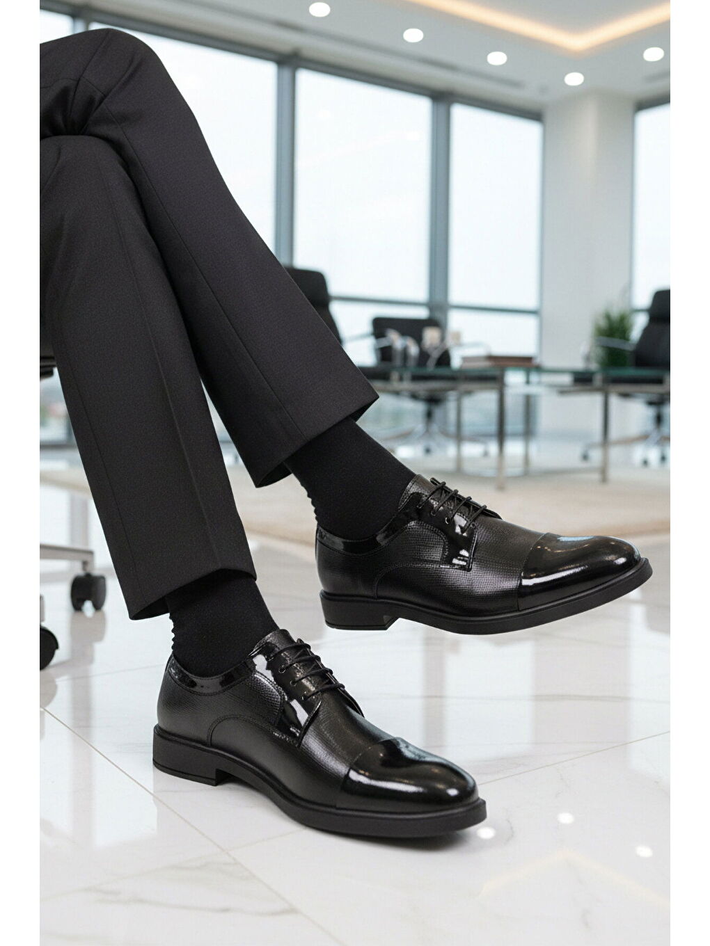 Siyah Rugan Hakiki Deri Erkek Casual Ayakkabı 821 M-2