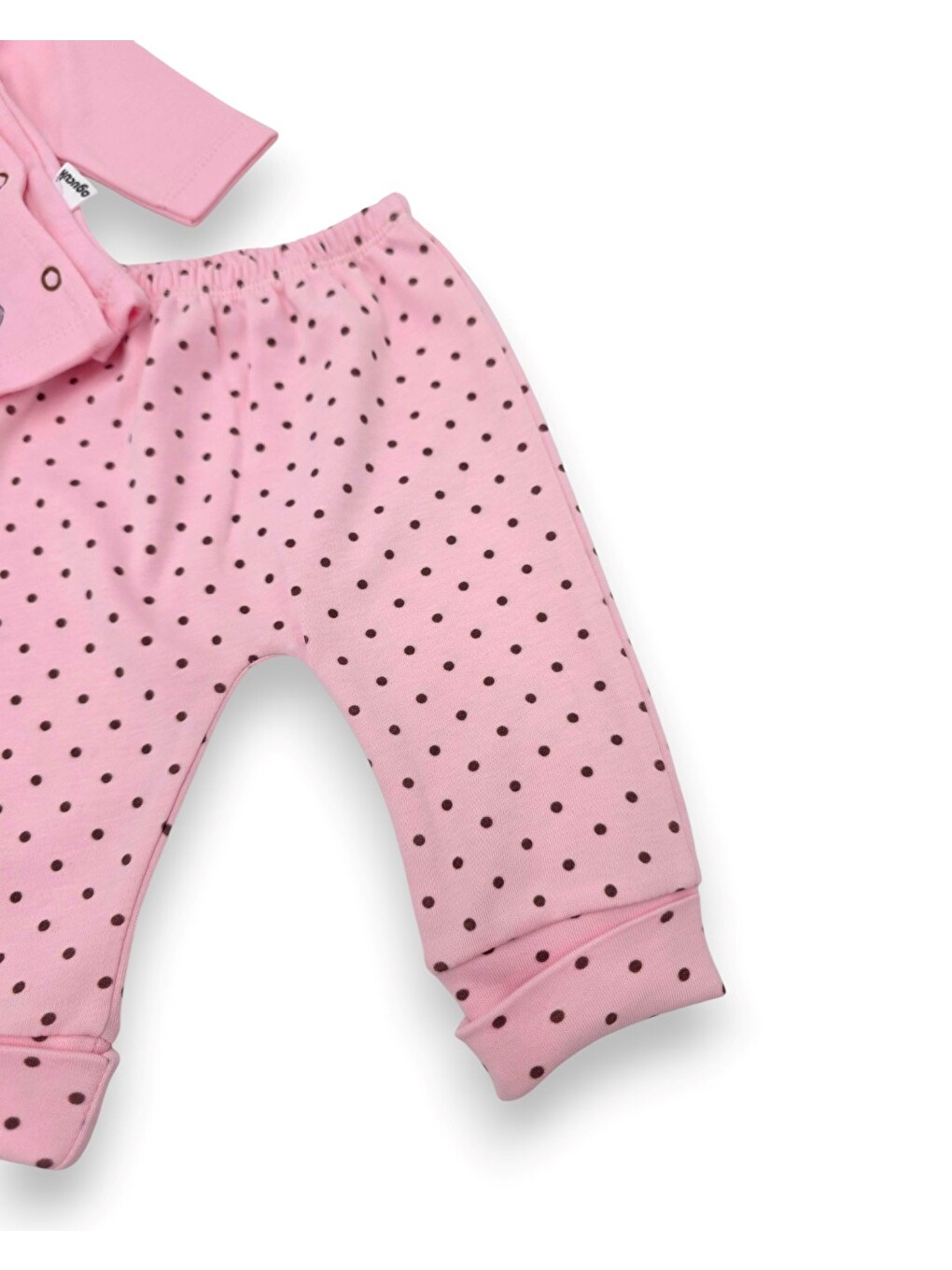 Pembe Kız Bebek Puantiyeli Ayıcık Baskılı Şapkalı 3'lü Takım-4