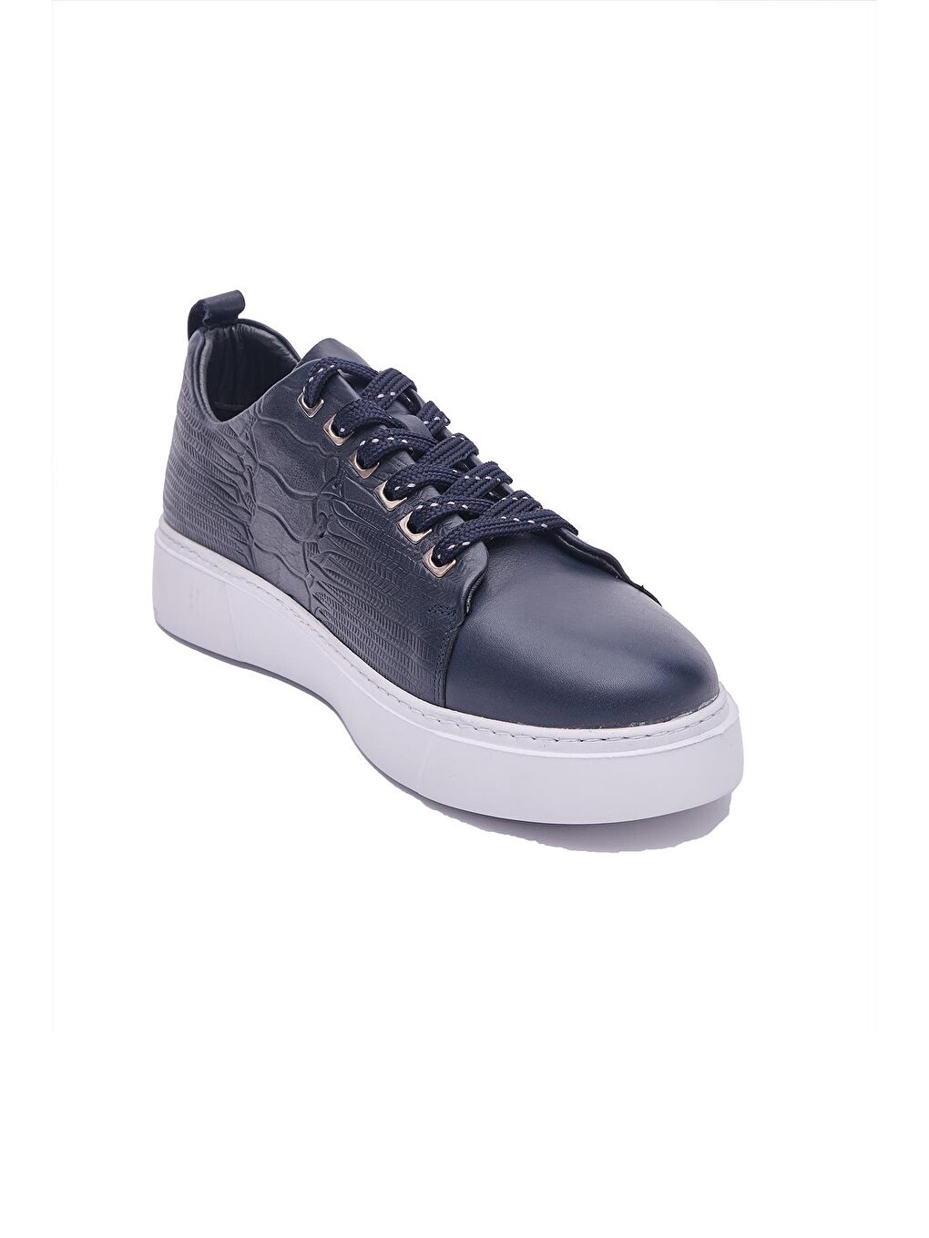 Lacivert 573184 Hakiki Deri Bağcıklı Günlük Sneaker Erkek-3