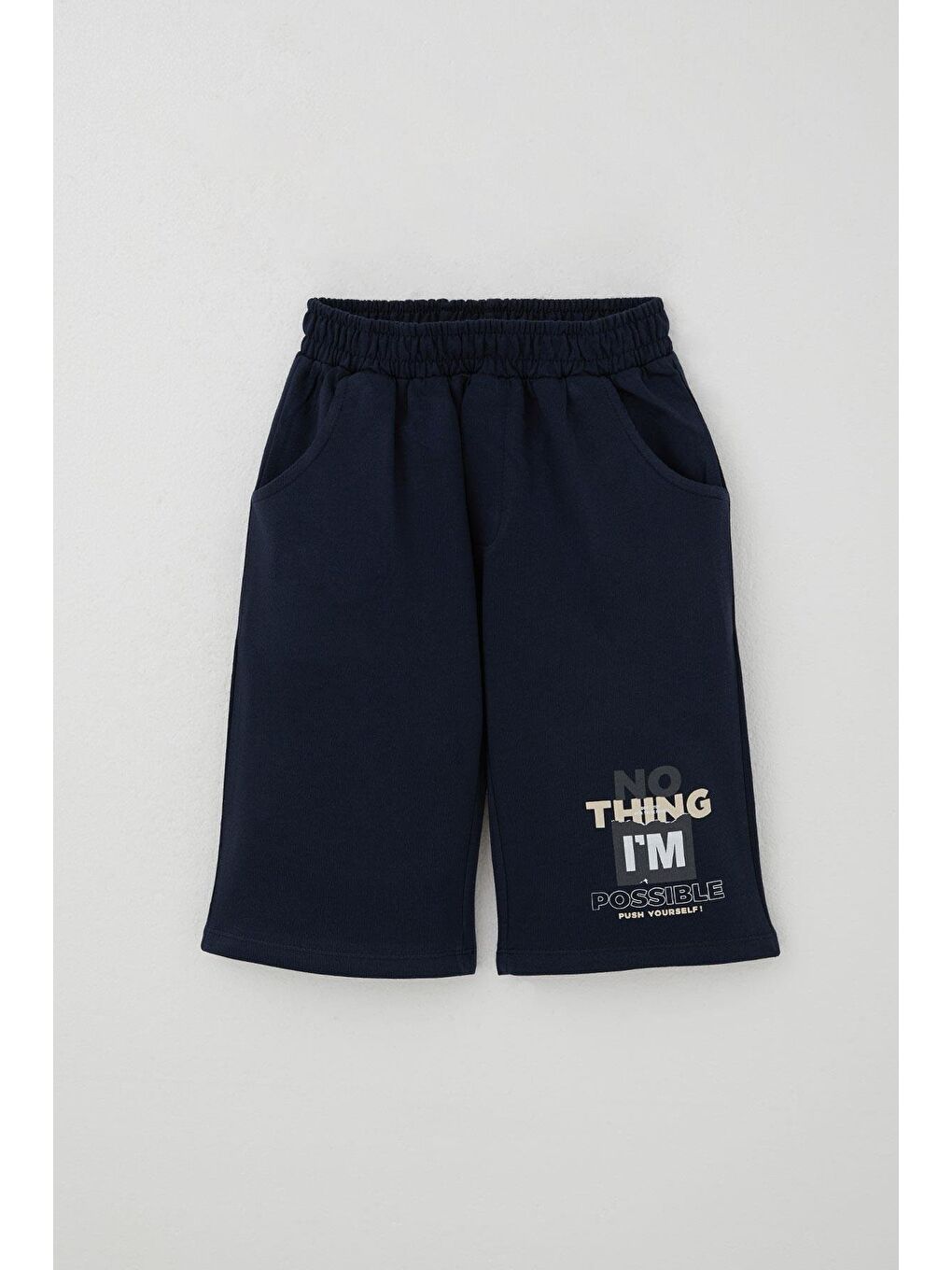 Erkek Çocuk Şortlu Takım Püskürtme Boya Desenli Yazı Baskılı Bej (5-10 Yaş)-2