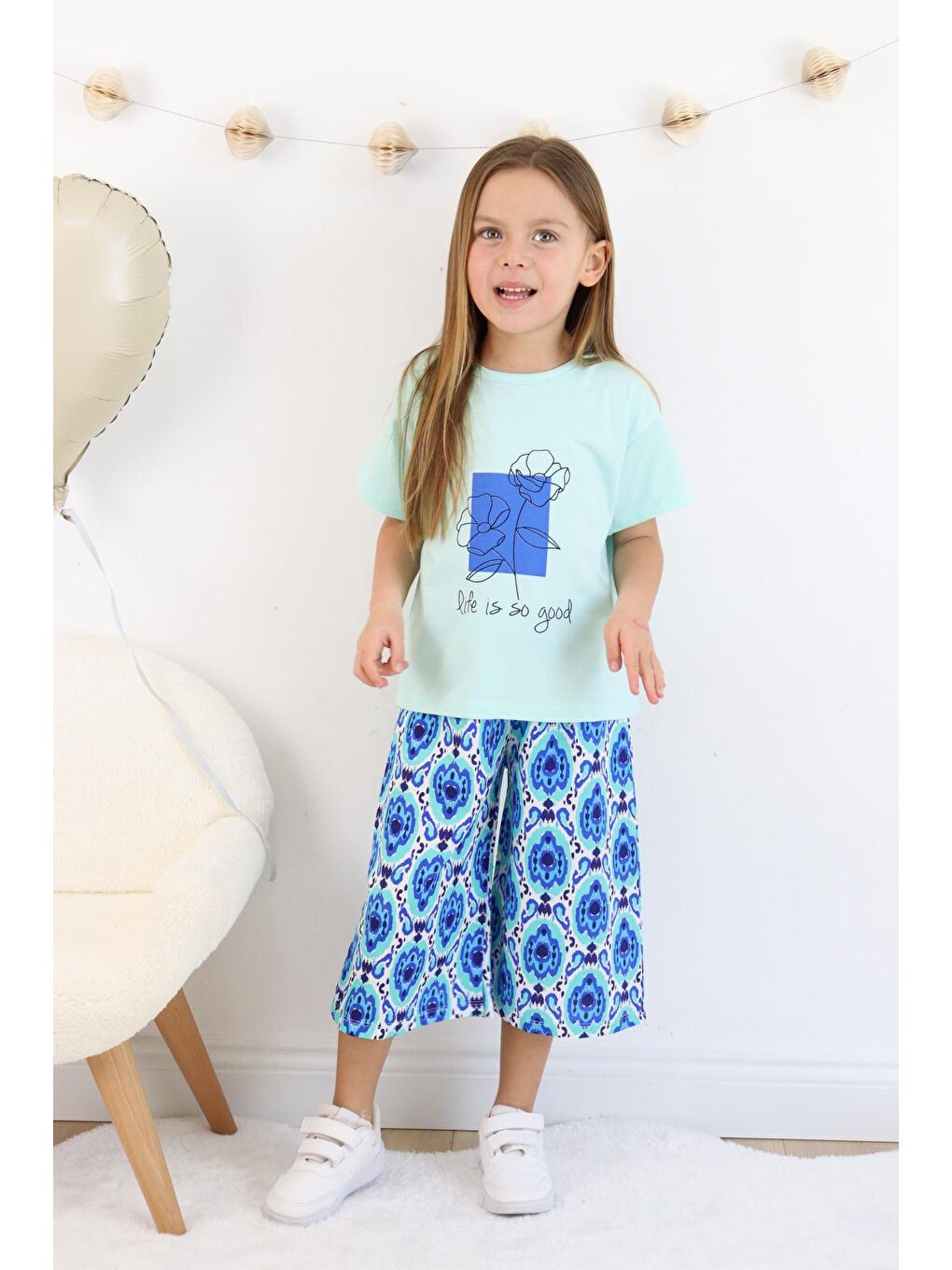 Mavi Kız Çocuk Şalvar Model Alt-Üst Takım-1