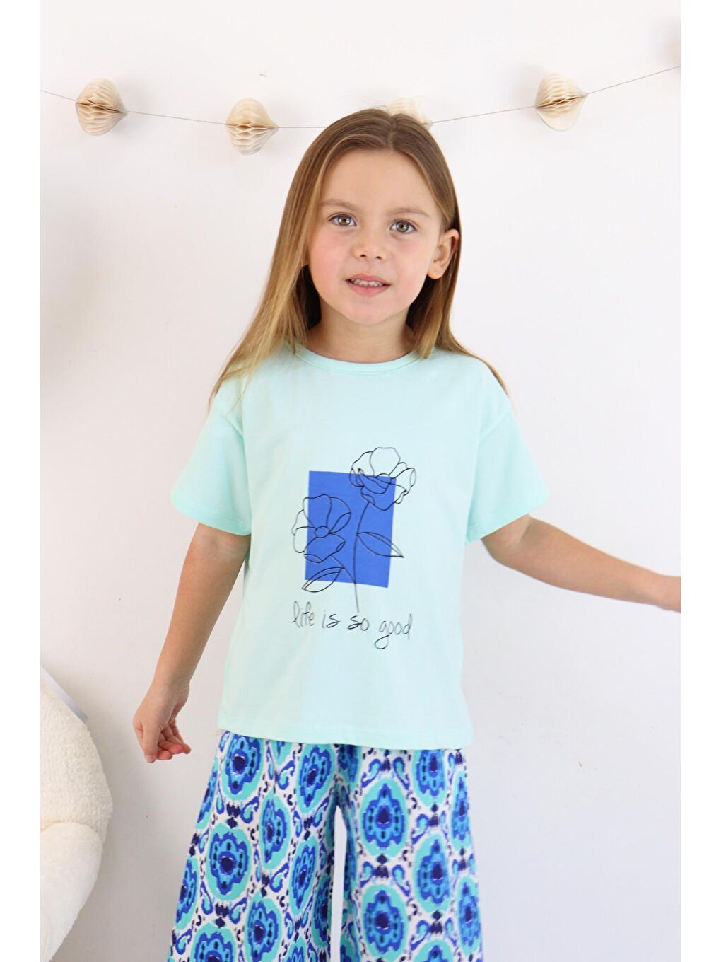 Mavi Kız Çocuk Şalvar Model Alt-Üst Takım-2