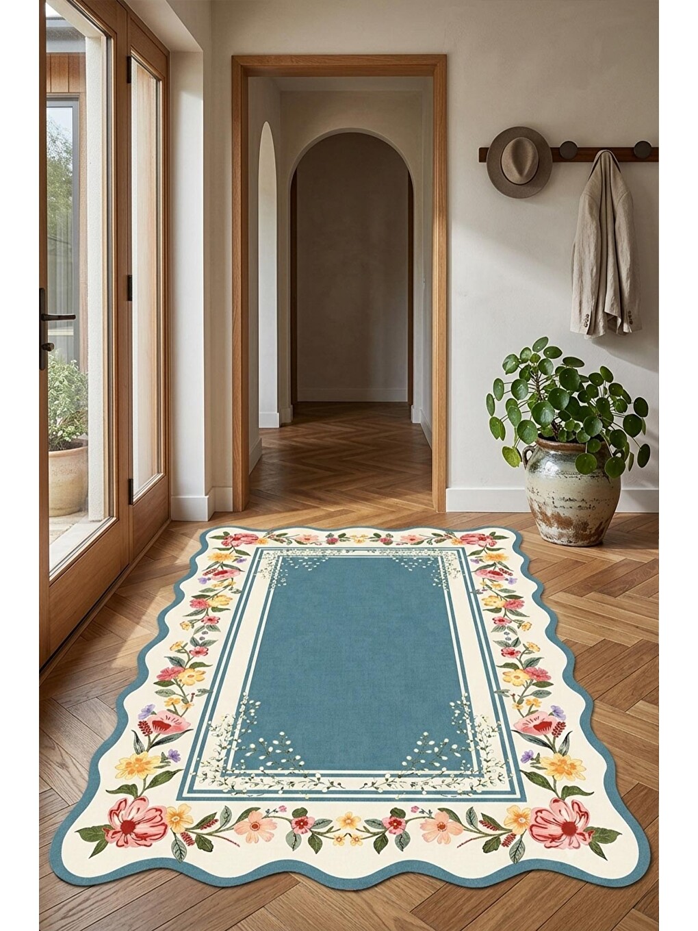 Mavi Modern Dekoratif Halı – Makinada Yıkanabilir, Kaymaz Taban, İnce Lazer Kesim Halı-2