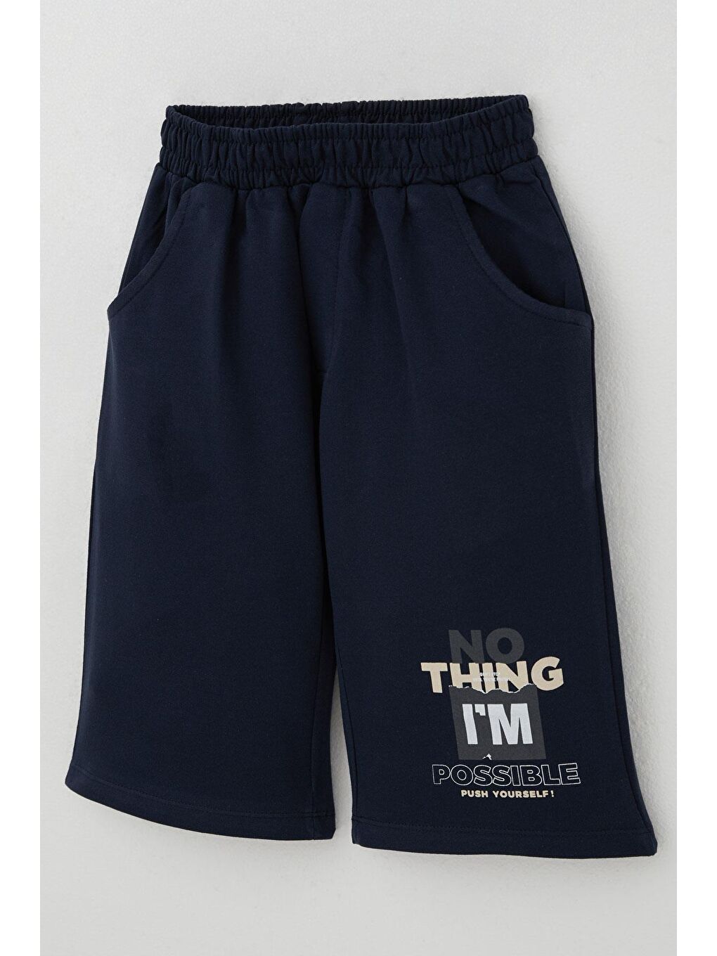 Erkek Çocuk Şortlu Takım Püskürtme Boya Desenli Yazı Baskılı Bej (5-10 Yaş)-6