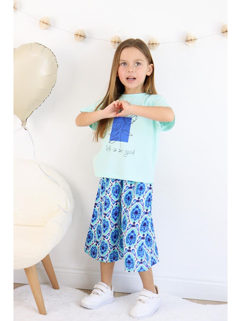 Mavi Kız Çocuk Şalvar Model Alt-Üst Takım-3