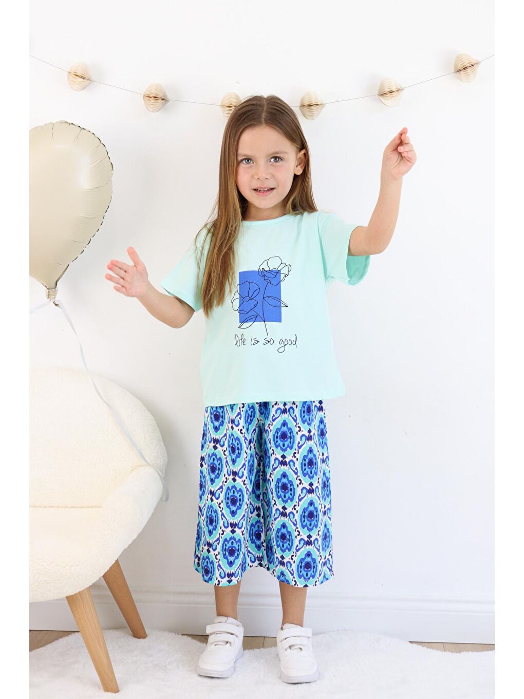 Mavi Kız Çocuk Şalvar Model Alt-Üst Takım-4