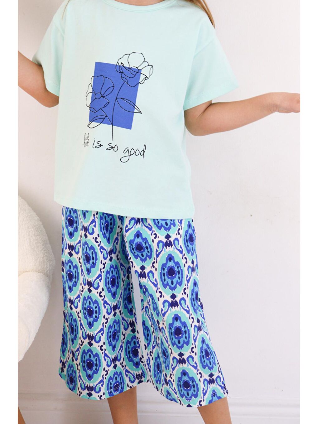 Mavi Kız Çocuk Şalvar Model Alt-Üst Takım-5