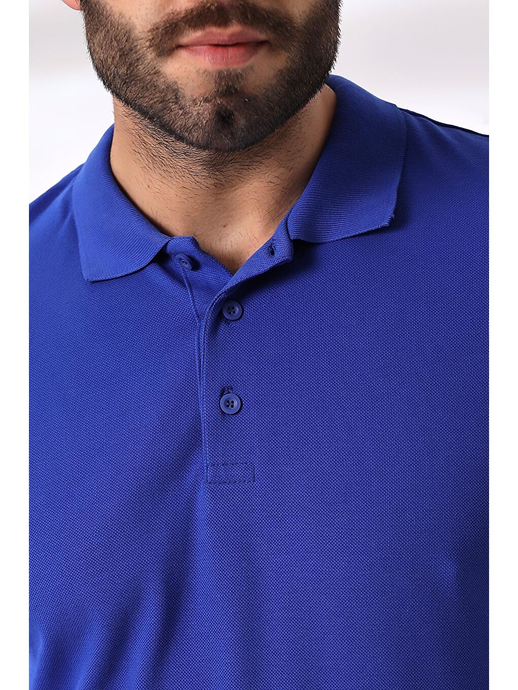 Erkek Saks Mavisi Polo Yaka Basic Pamuklu Tişört-4