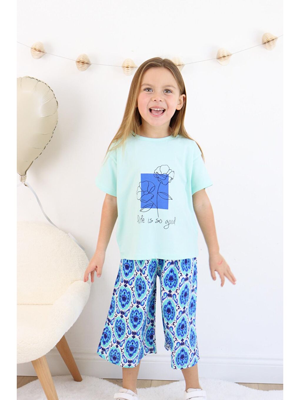 Mavi Kız Çocuk Şalvar Model Alt-Üst Takım-6
