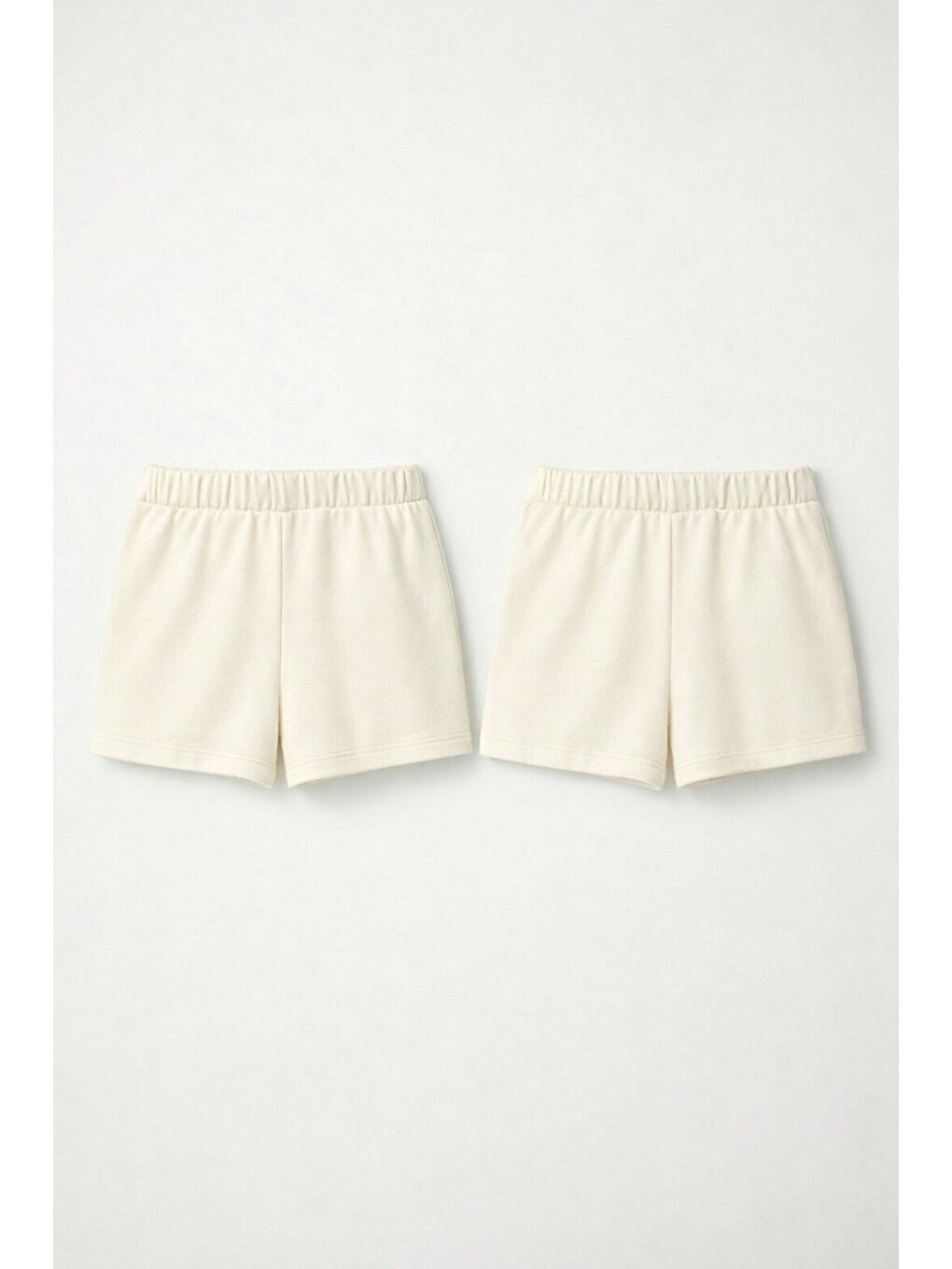 Ekru 2li Set Genç Kız Beli Lastikli Basic Pamuklu Şort