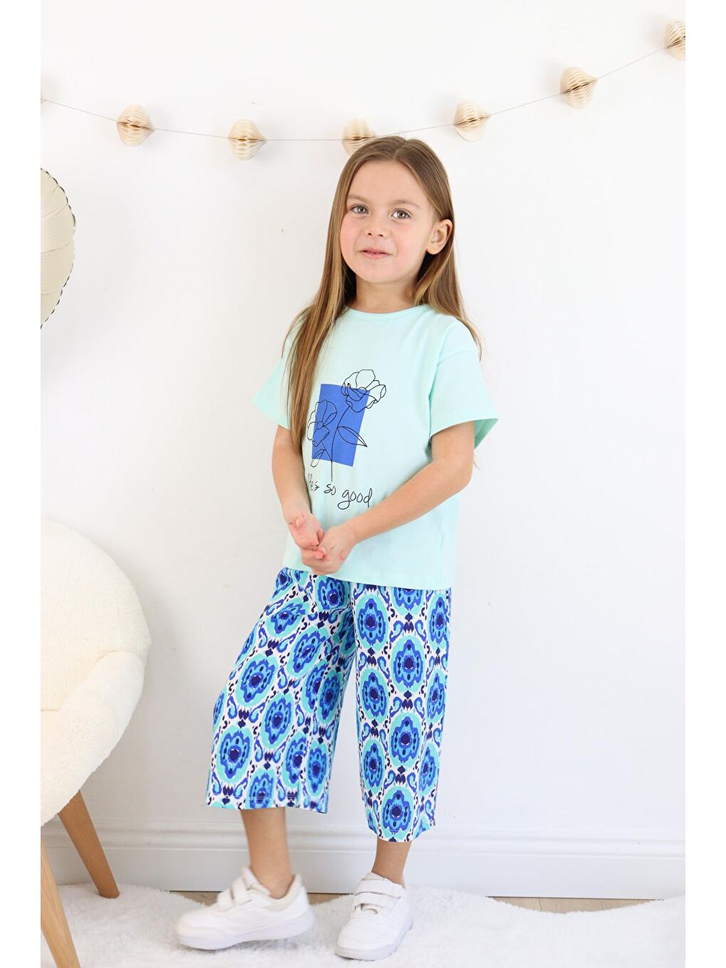 Mavi Kız Çocuk Şalvar Model Alt-Üst Takım-7