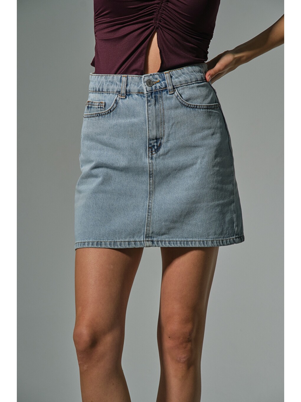 Beyaz %100 Pamuk 5 cep denim Jean Kadın Jean mini etek @Latina-4