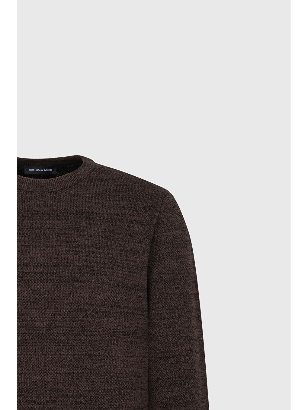 Kahverengi Erkek Kahve-Siyah Recycle Standart Fit Normal Kesim Bisiklet Yaka Pirinç Örgü Desenli Triko-7