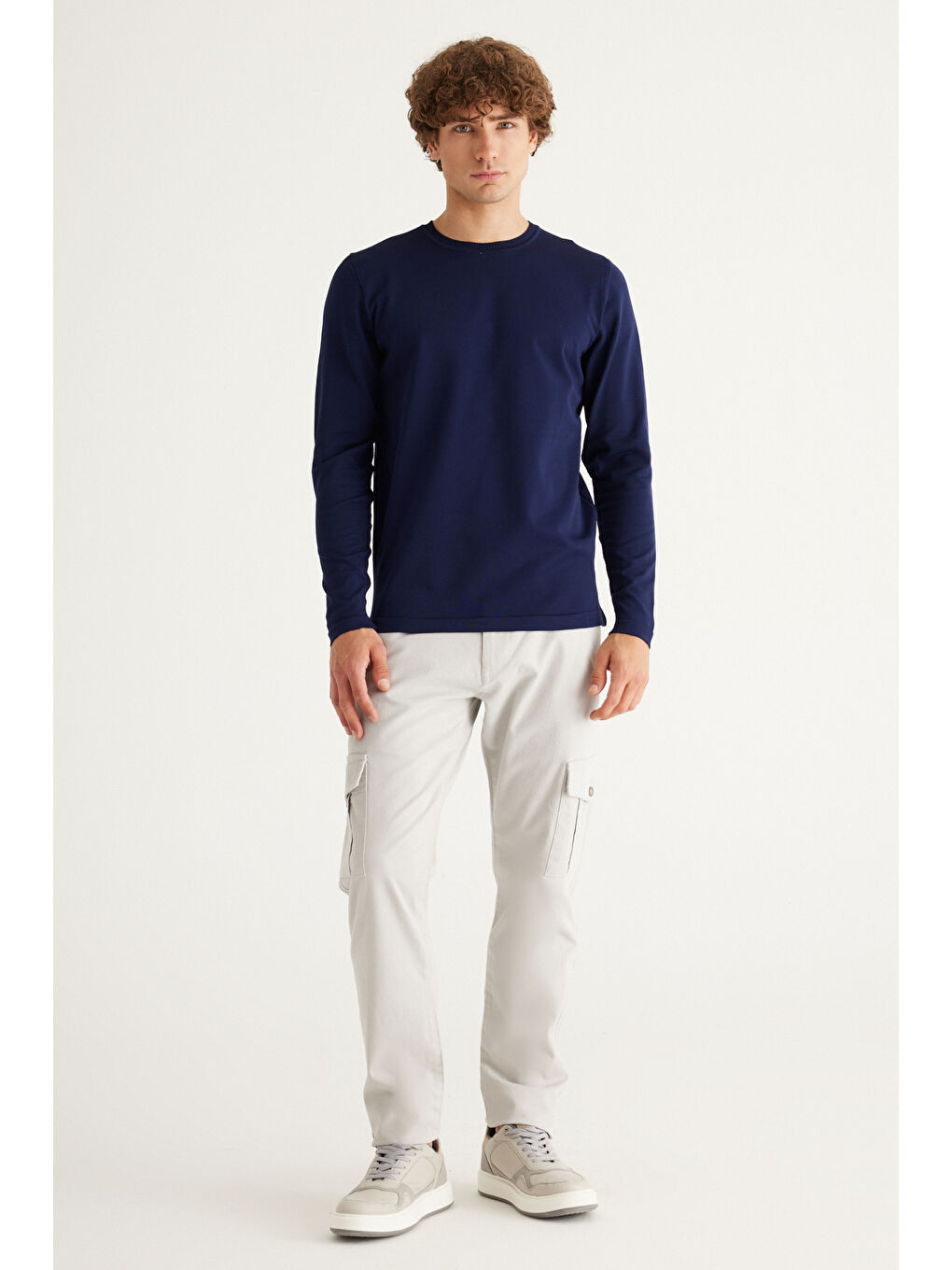 Erkek Lacivert Standart Fit Normal Kesim Bisiklet Yaka Triko Kazak-4