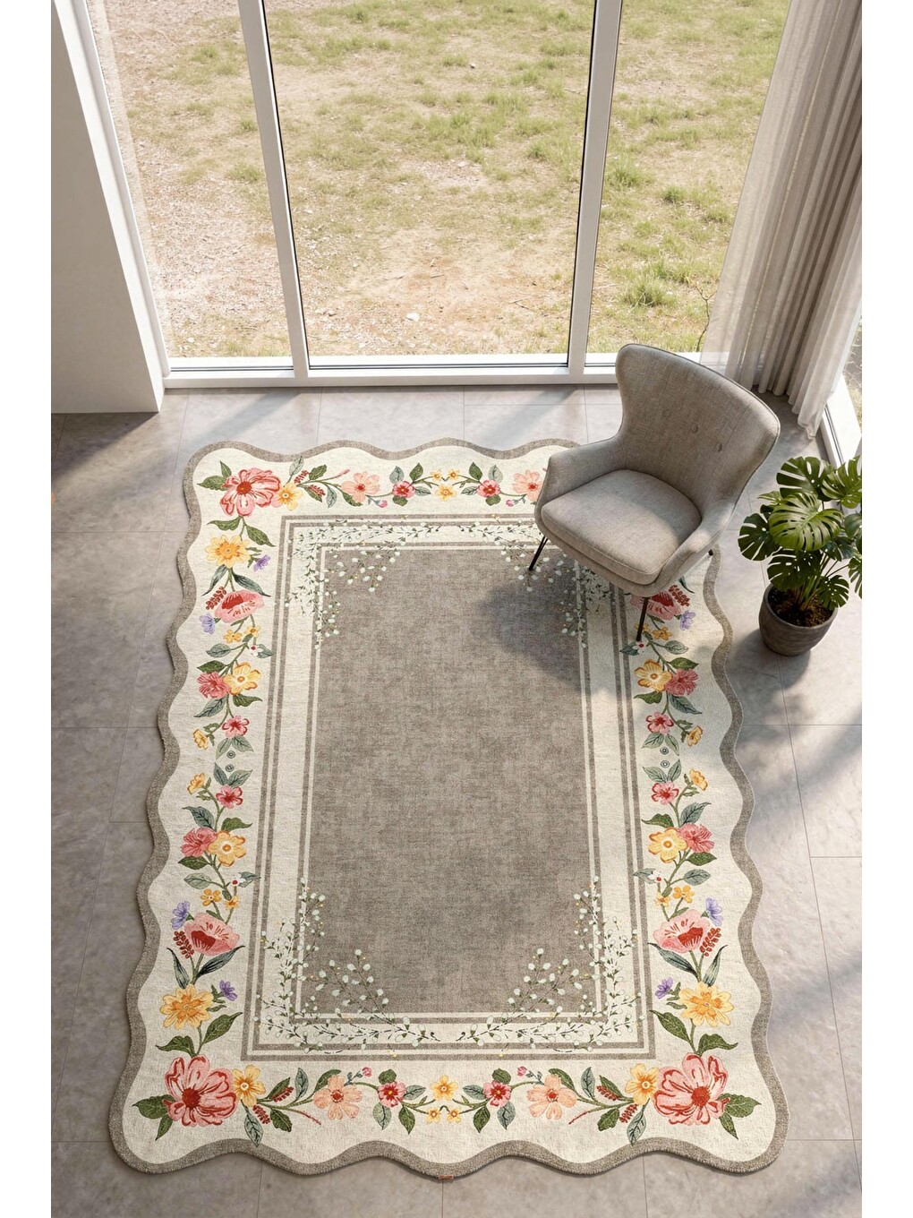 Kahverengi Modern Dekoratif Halı – Makinada Yıkanabilir, Kaymaz Taban, İnce Lazer Kesim Halı-1