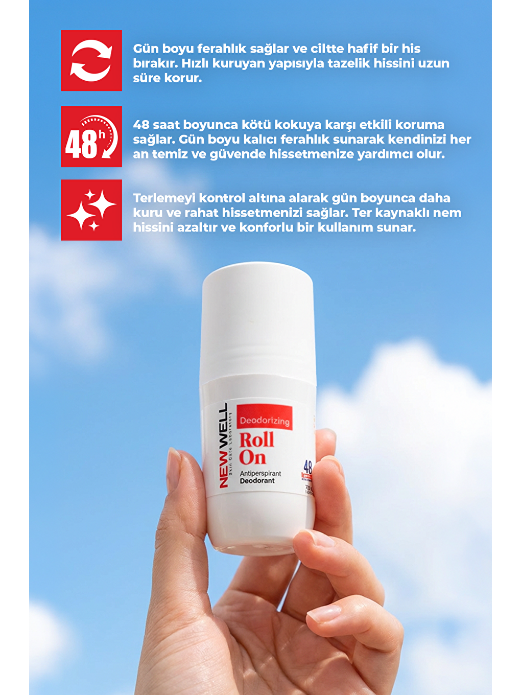 Deodorizing Roll On Terleme Önleyici Koltuk Altı Roll On (Kırmızı) 75 ML-2