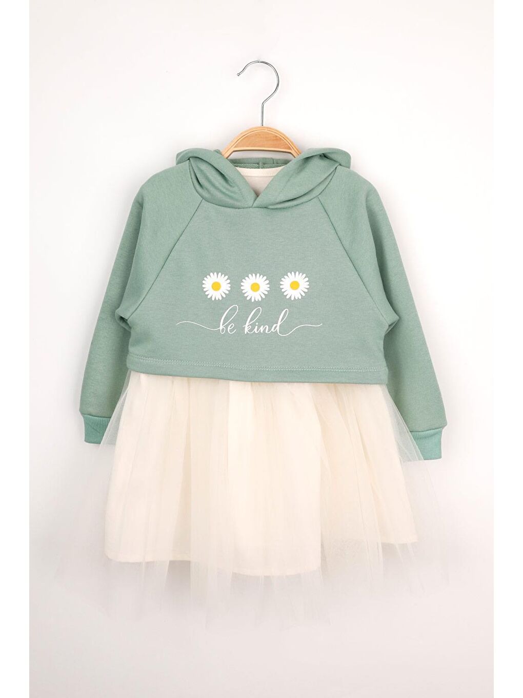 Le Mabelle Mint Yeşil Mint Papatya Desenli Kapüşonlu Sweat Elbise Takım - Fleur - 2