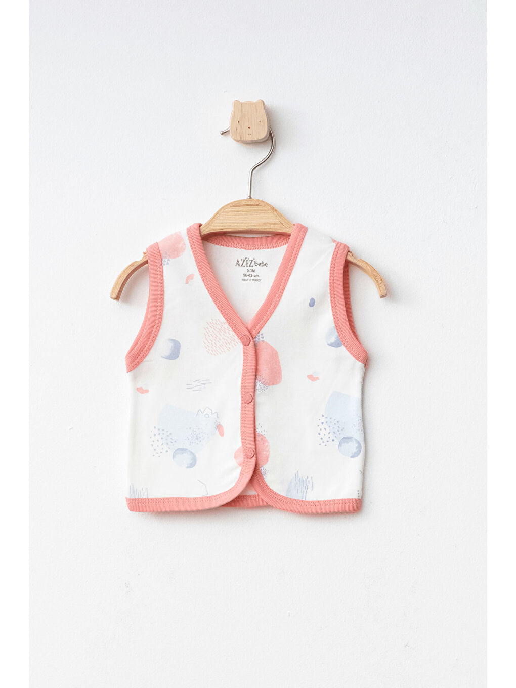 AZİZ BEBE Mercan Kız Bebek Çıtçıtlı Desenli Yelek 3 Ay - 24 Ay