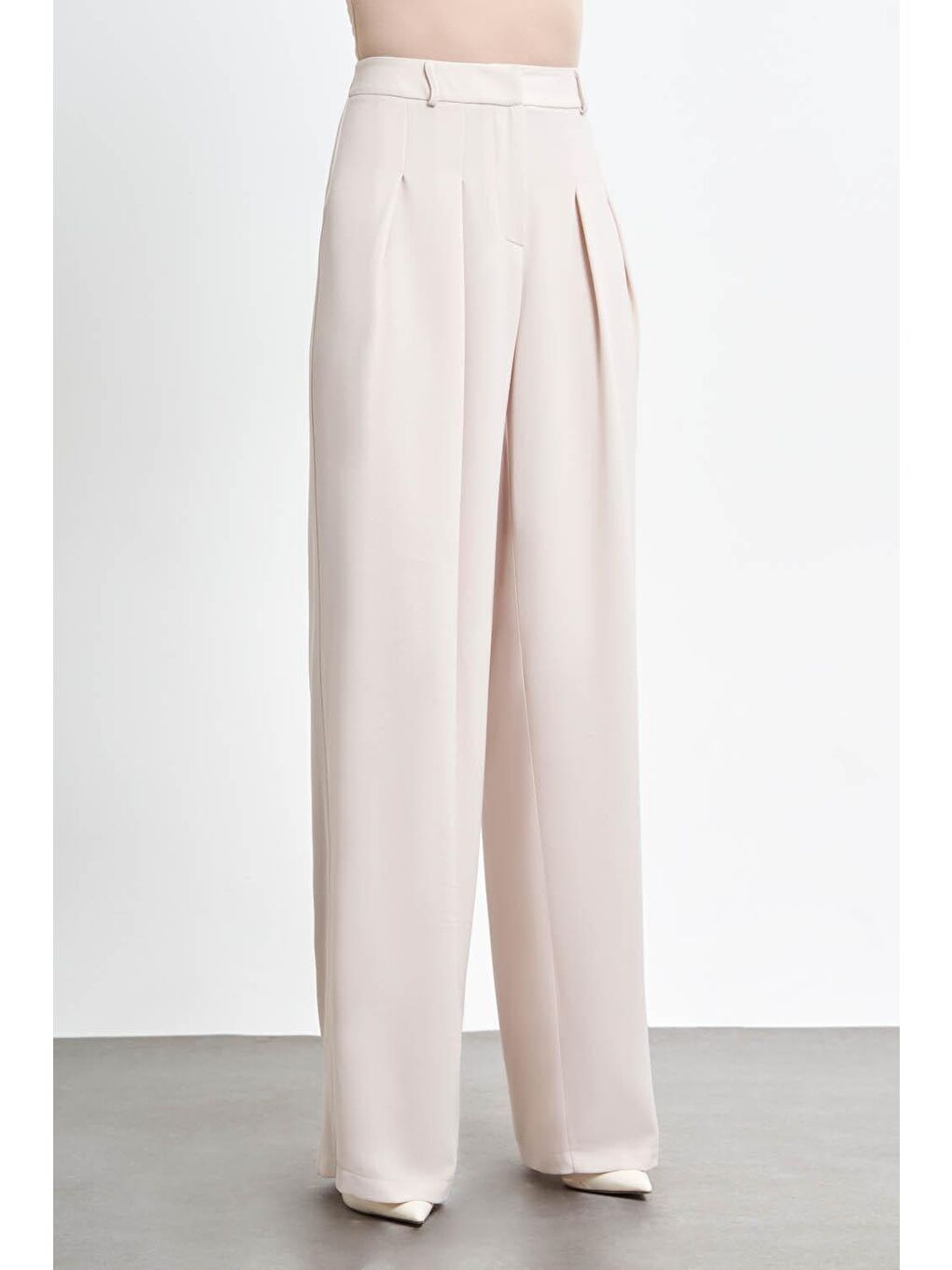 Bej Pileli Krep Taş Pantolon-2