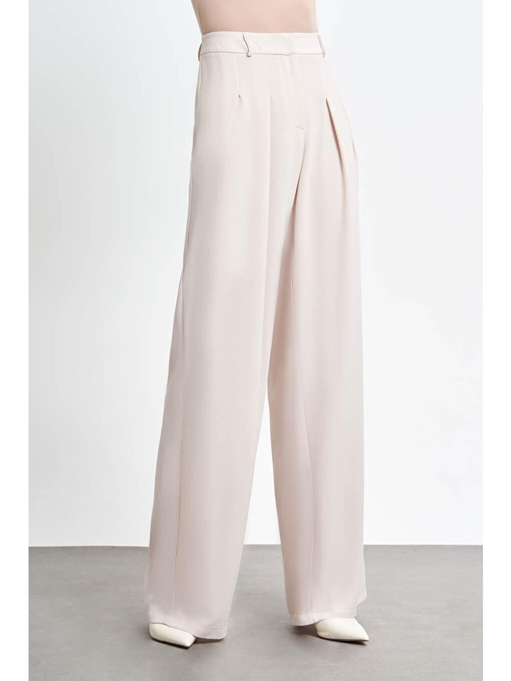 Bej Pileli Krep Taş Pantolon-3