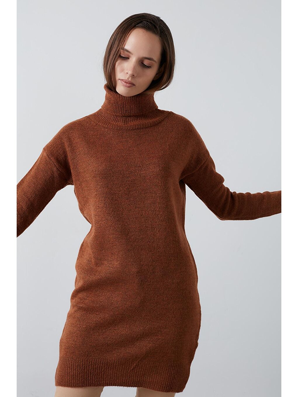 Kahverengi Balıkçı Yaka Uzun Kollu Triko Tunik 4614585-1