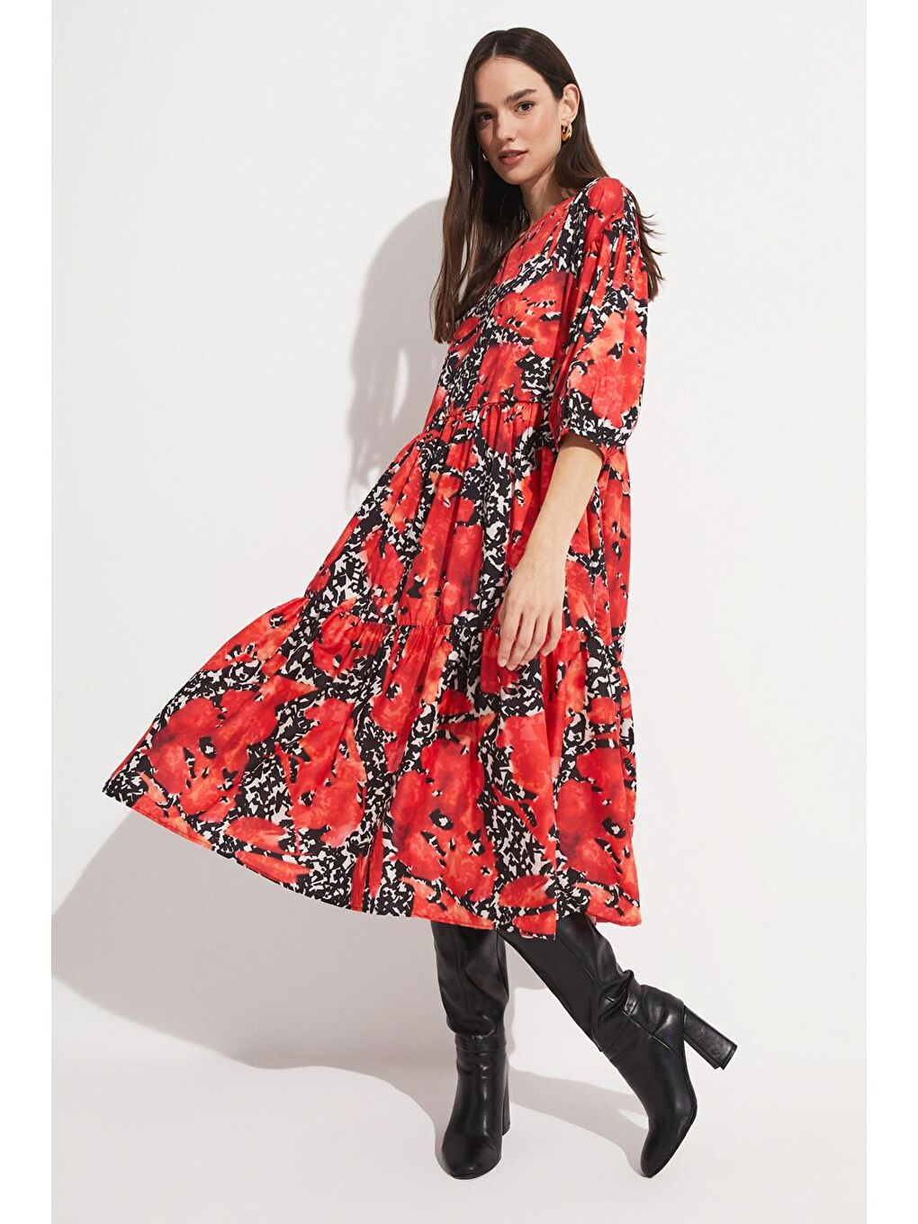 Kırmızı Desenli Elbise-1