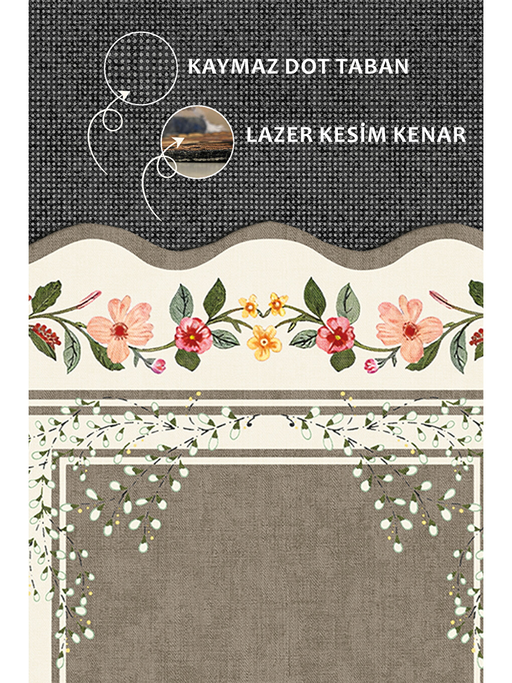 Kahverengi Modern Dekoratif Halı – Makinada Yıkanabilir, Kaymaz Taban, İnce Lazer Kesim Halı-3