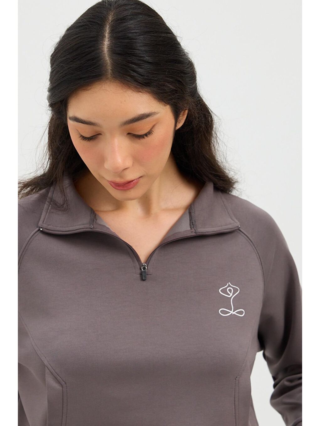 Kadın Basıc Fluffy Modal Crop Top Koyu Gri-3