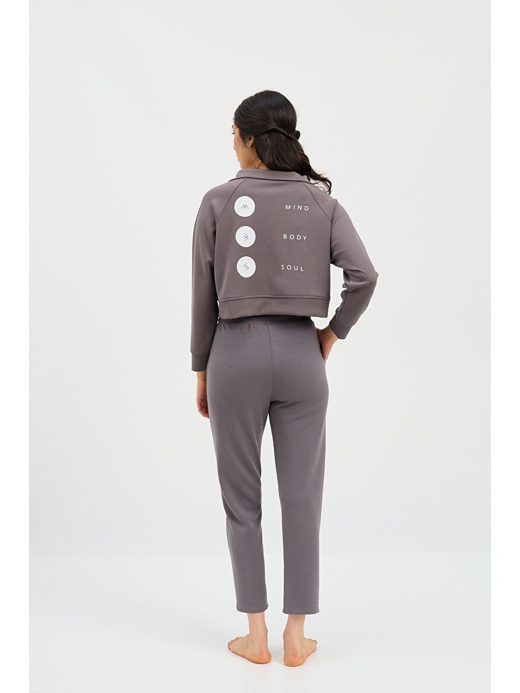 Kadın Basıc Fluffy Modal Crop Top Koyu Gri-4