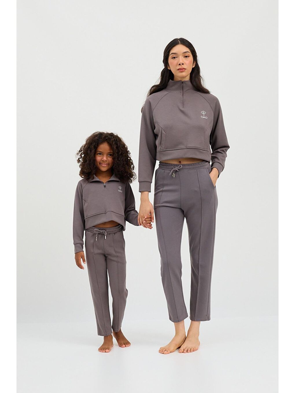 Kadın Basıc Fluffy Modal Crop Top Koyu Gri-5