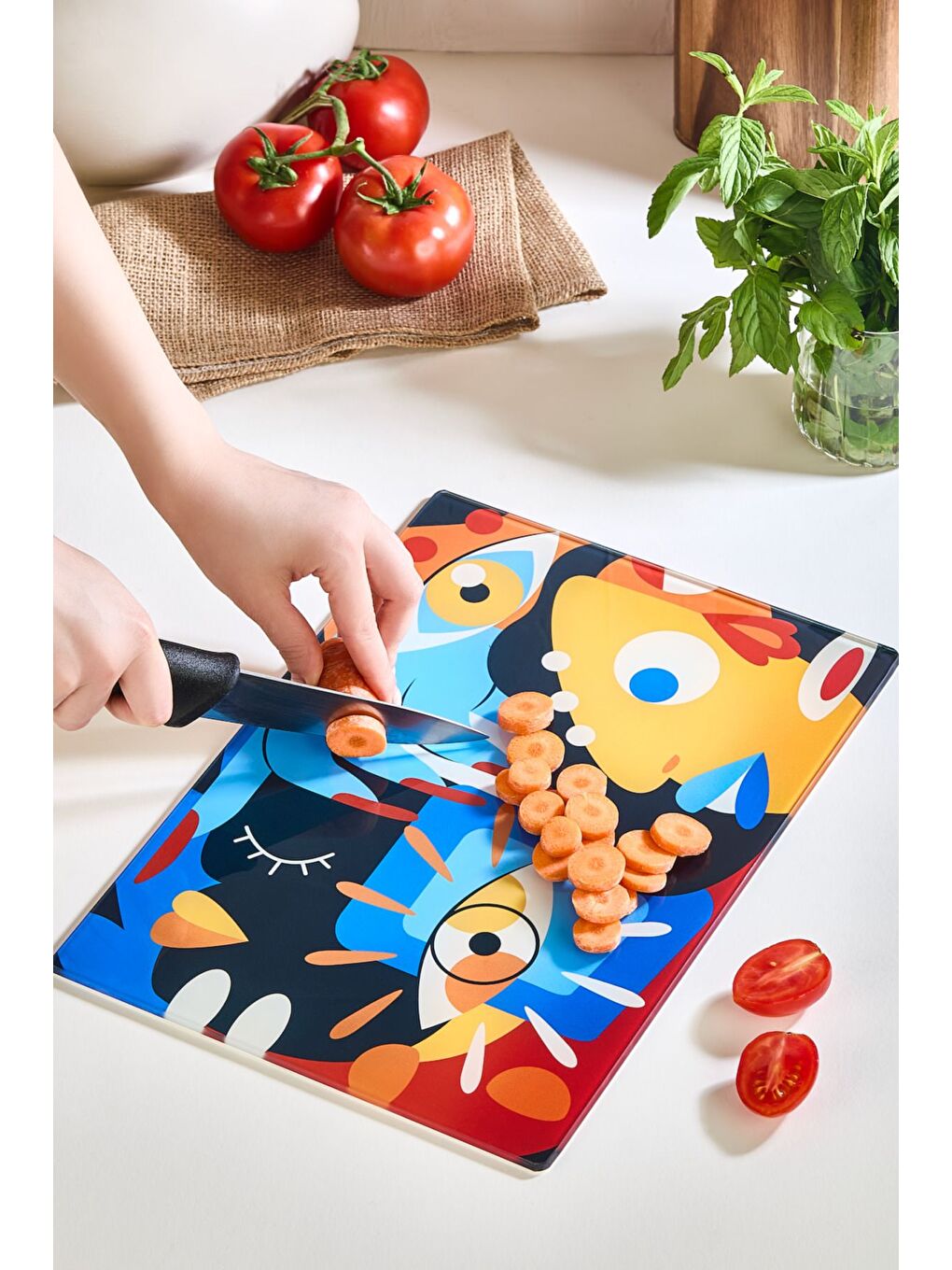 Karışık Mind Cam Kesme Tahtası - 25x35 - Isıya Dayanıklı Kırılmaz Kesme Tahtası-1