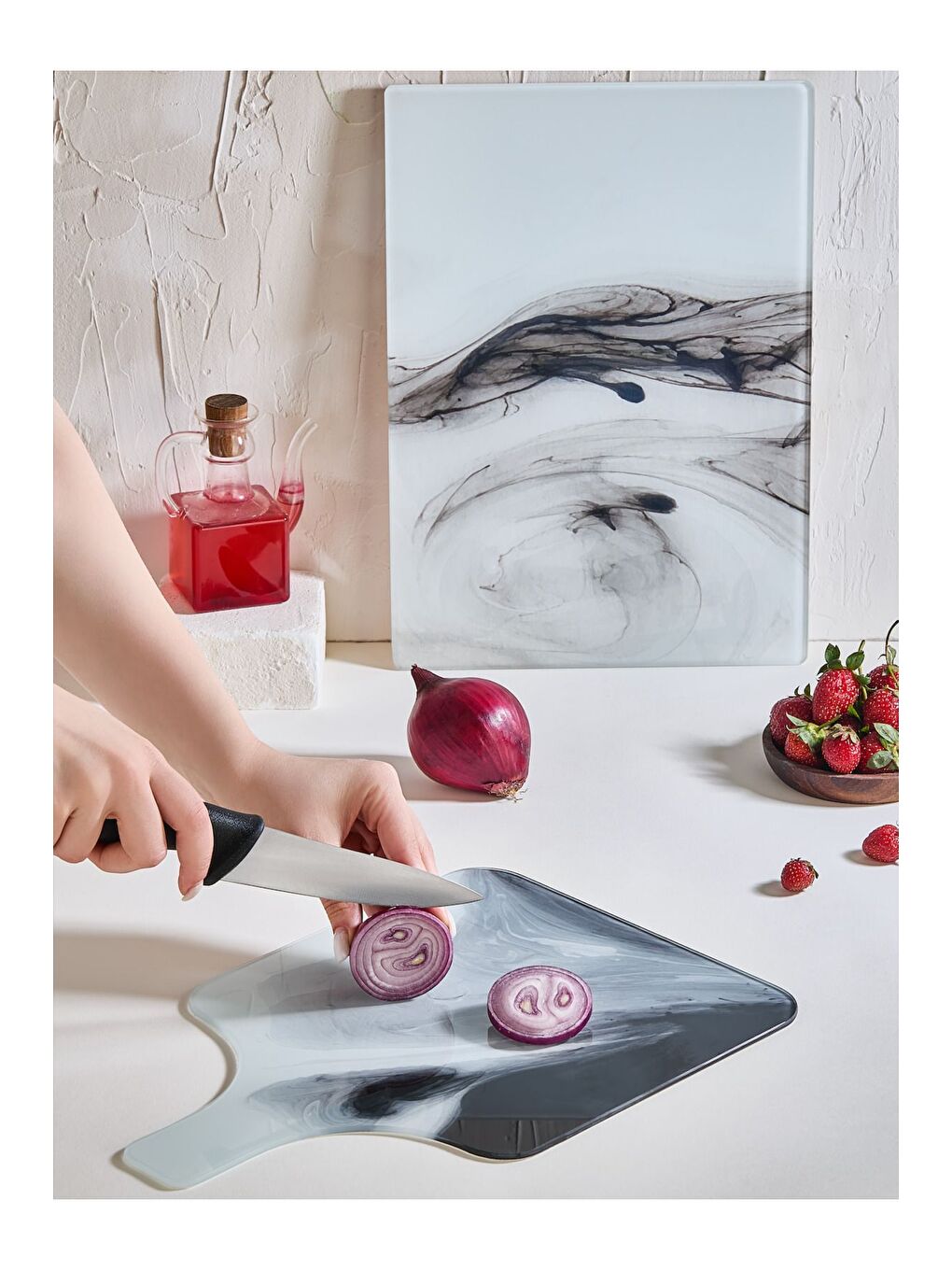 Karışık Marble 2'Li Cam Kesme Tahtası Seti - 25x35 - Isıya Dayanıklı Kırılmaz Kesme Tahtası-1