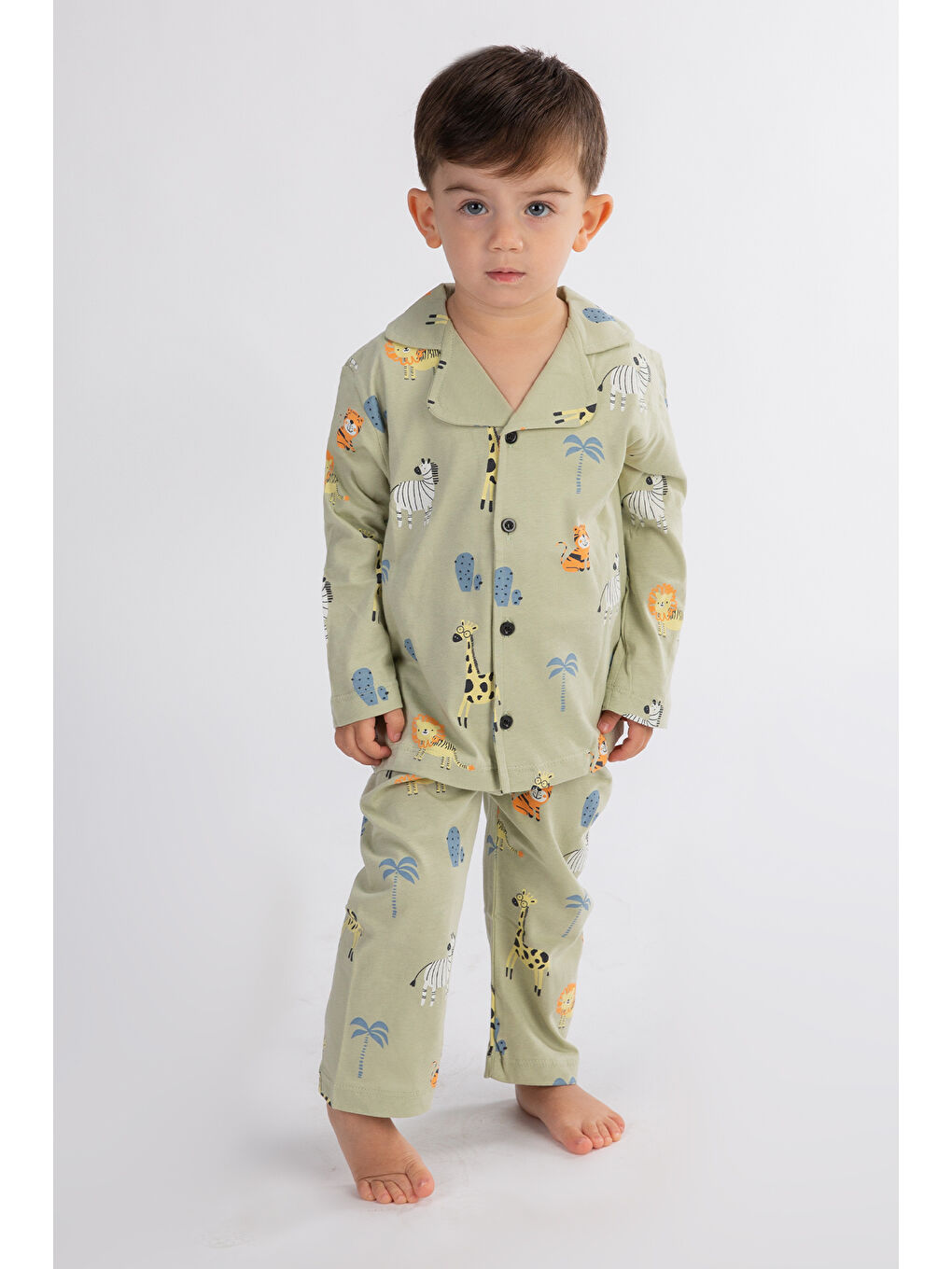 Harika KIDS Yeşil Erkek Çocuk Düğmeli Pijama Takımı