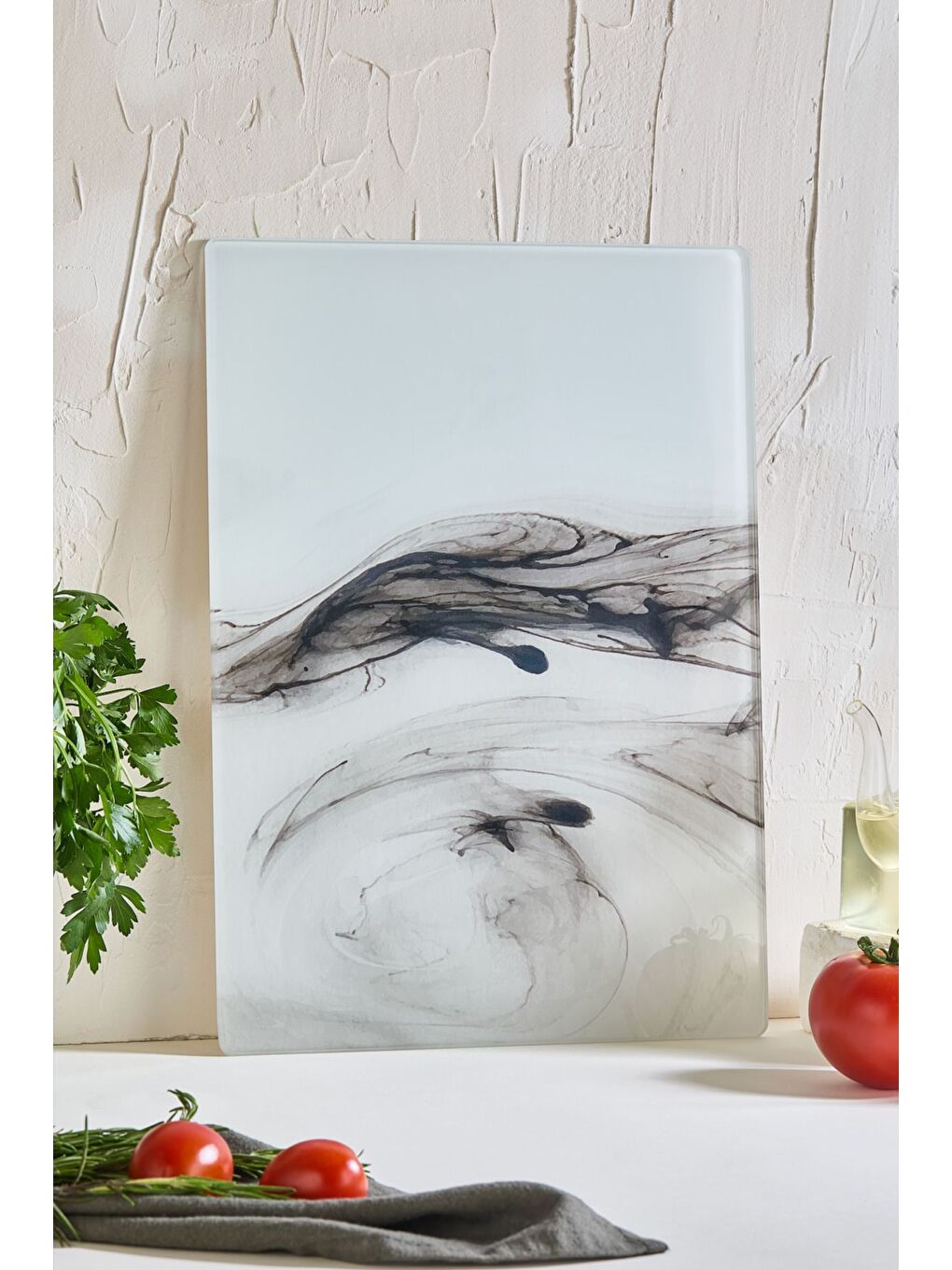 Karışık Marble Cam Kesme Tahtası - 25x35 - Isıya Dayanıklı Kırılmaz Kesme Tahtası