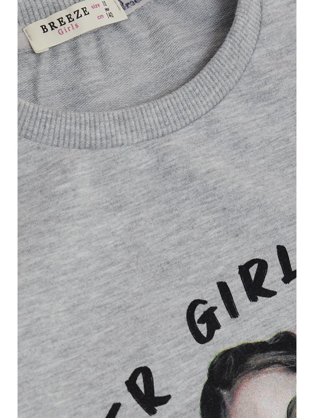 Kız Çocuk Sweatshirt Harika Kız Yazı Baskılı Çiçekli Gri Melanj (9-14 Yaş)-2