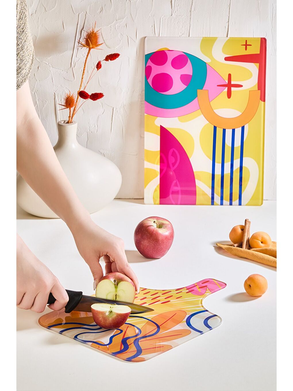 Karışık Meloni 2'Li Cam Kesme Tahtası Seti - 25x35 - Isıya Dayanıklı Kırılmaz Kesme Tahtası-1